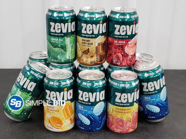 Lot 58-51066 - ZEVIA! Lot of (13) Zevia flavored soda --- COLA - ORANGE CREAMSICLE - CREAMY ROOTBEER - STRAWBERRY L...