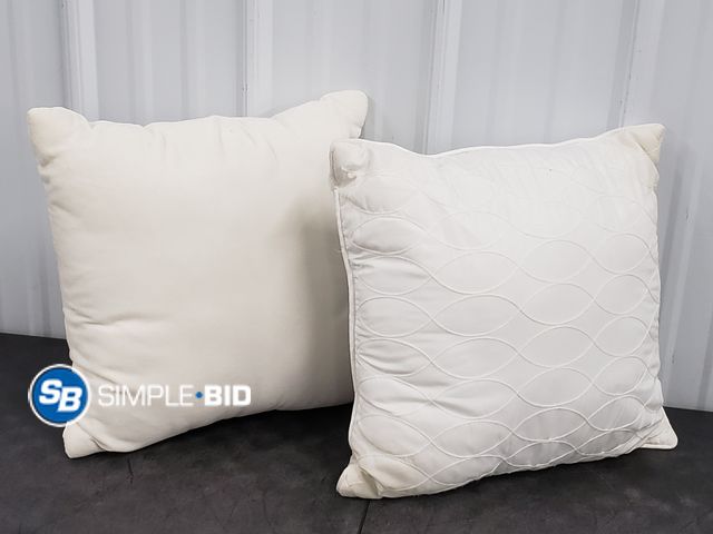 Lot 58-75826 - Lot of (2) 16" Square White Fabric Throw Pillows