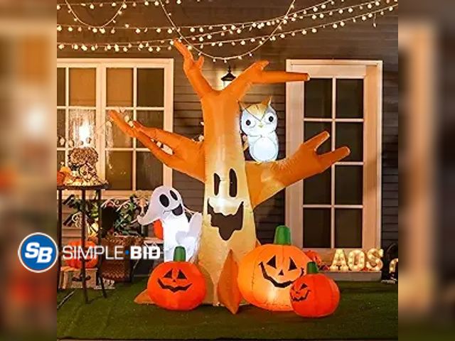 Lot 58-32803 - HOMCOM 7.5' Tall Lighted Halloween Inflatables Outdoor Decorations Haunted Tree With Owl, Ghost, Pum...