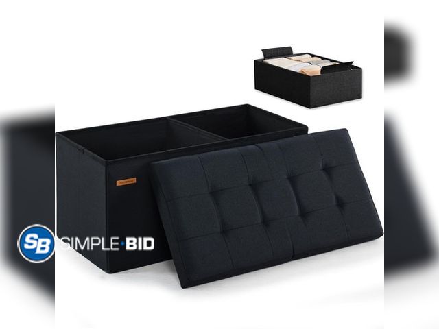 Lot 58-76038 - New HAUSFRAU Ottoman with Storage Bench Folding Foot Rest Stool Linen Black