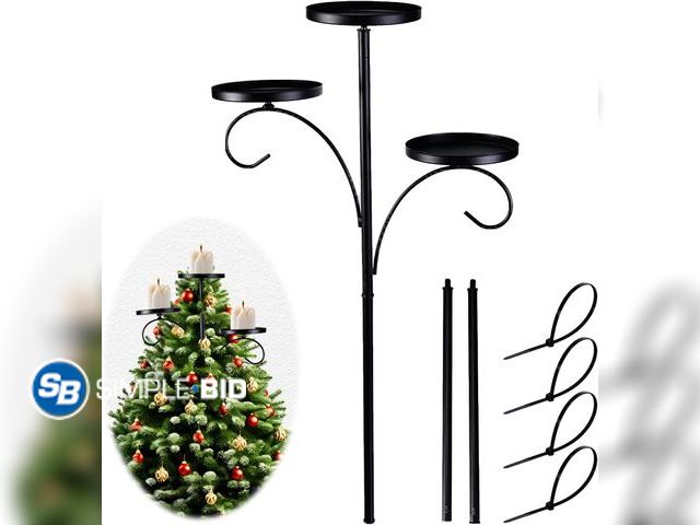Lot 58-52913 - CHRISTMAS IN JULY! New Black Triple Tree Topper Candelabra - Christmas Tree Shelf, 3 Tier Candle Hol...