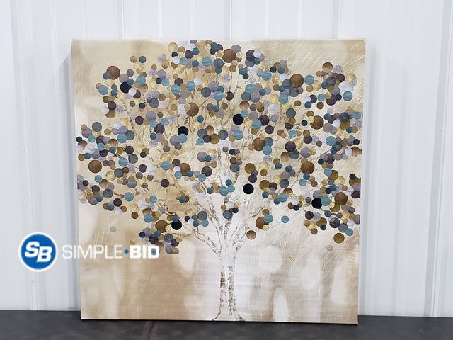 Lot 58-75933 - Decorative Tree Wall Canvas with Gold and Blue Colors - approx. 24" x 24"