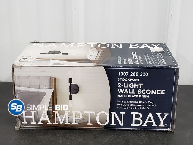 Lot 58-69397 - Hampton Bay Stockport 2 Light Wall Sconce - Matte Black Finish