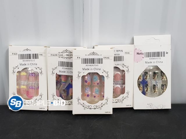 Lot 58-39983 - Lot of (5) Boxes of Press on Nails - variety of styles 24 pcs in each box