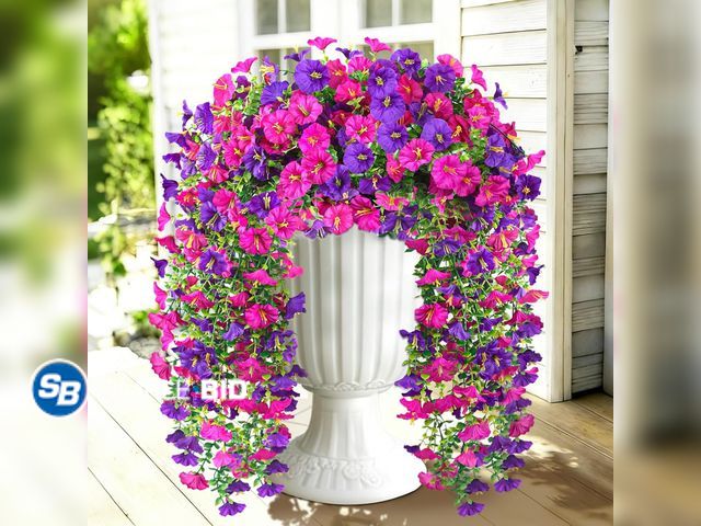 Lot 58-78163 - New 2PCS Artificial Hanging Flowers for Outdoor Decorations, PU + RS | UV Resistant Faux Flowers for...