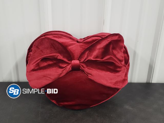 Lot 58-64630 - Heart Shaped Decorative Pillow with Bow, Approx 14" Deep Red