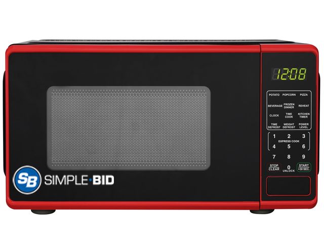 Lot 58-37386 - New Mainstays 0.7 Cu ft Countertop Microwave Oven, 700 Watts, Red