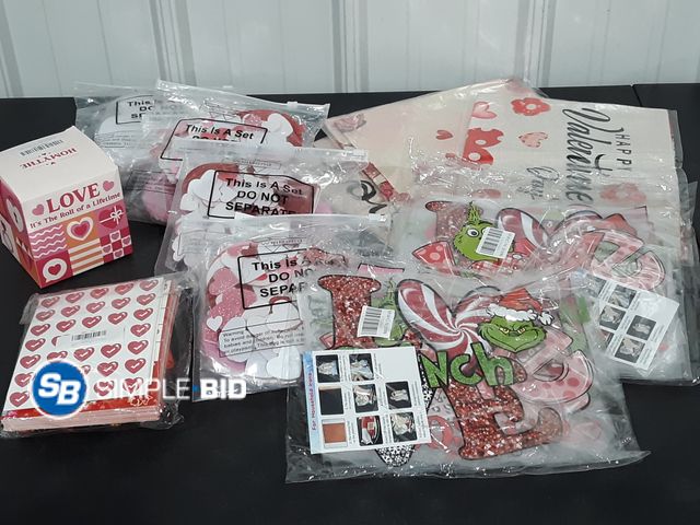 Lot 58-35024 - Box of Misc. Valentine Items - Flags, Crafts, and More!