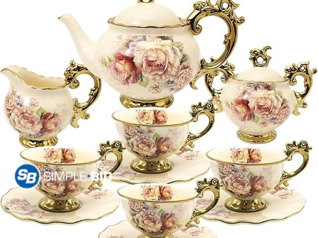 Lot 58-32002 - New fanquare 15 Pieces British Porcelain Tea Set, Floral Vintage China Coffee Set, Wedding Tea Servi...
