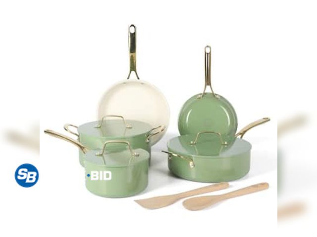 Lot 58-33129 - Martha Stewart Galway Premium Nonstick PFA Free Ceramic Interior 10 Piece Heavy Gauge Enamel Aluminu...