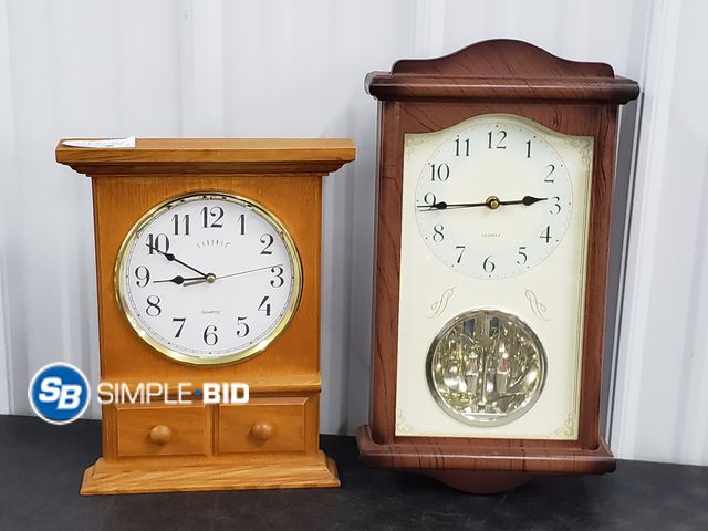 Lot 58-78368 - Lot of (2) Tabletop Quartz Wooden Clocks - in good condition