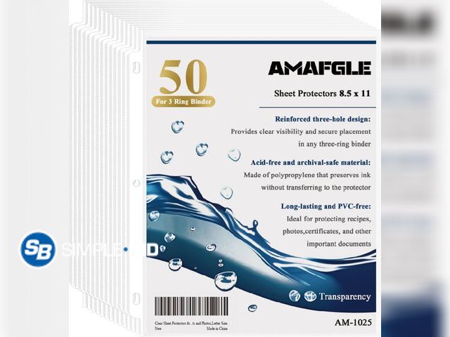 Lot 58-68881 - Lot of (5) New packages of Clear Sheet Protectors for 3 Ring Binder, Plastic Sleeves for Paper 8.5x1...