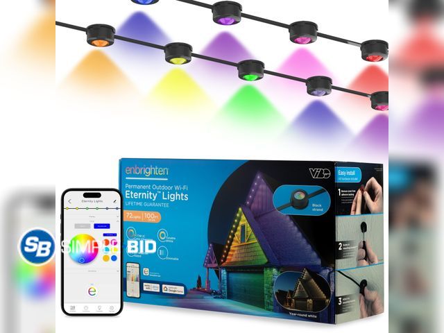 Lot 58-32368 - Enbrighten 100ft Wi-Fi Eternity Lights, Permanent Outdoor Lights, 72 LEDs, Smart LED Eaves Lights fo...