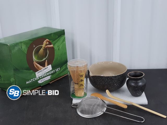 Lot 58-38897 - New Matcha Whisk Set, Line Cyan Ceramic Matcha Set Includes Matcha Bowl, Matcha Whisk (Chasen) and H...