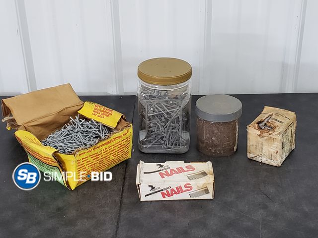 Lot 58-71891 - Lot of Containers and Box of Finish Nails