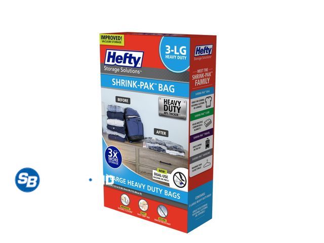Lot 58-26925 - New Hefty Shrink-Pak 3 Large Heavy Duty Vacuum Compression Bags, Closet Organizer, Adults and Tweens