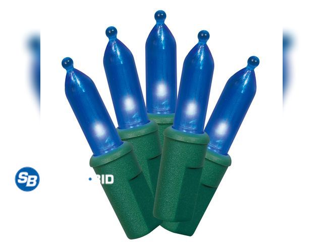Lot 58-77213 - Lot of (2) New 100-Count Blue LED Mini Christmas Lights with Green Wire, 21', Holiday Time