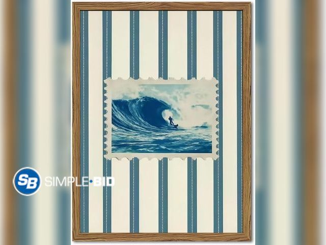 Lot 58-75987 - New Vintage Surf Stripe Wall Art Trendy Coastal Wall Decor Painting Blue and White Beach Surf Poster...