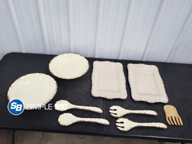 Lot 58-77106 - Lot of Matching Serving Trays With Bowls and Utensils