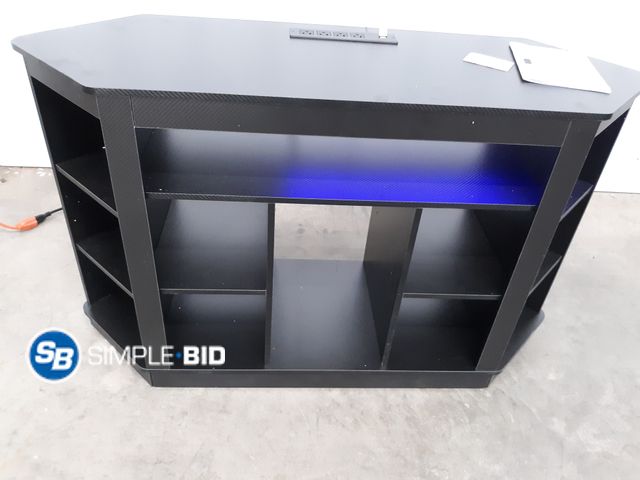 Lot 58-66495 - New Corner TV stand 50" Farmhouse TV stand - LED lights under Cabinet on wheels