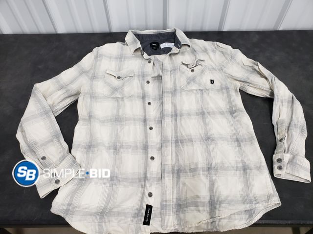 Lot 58-56181 - Vans White and Gray Flannel Button Down Shirt - Used