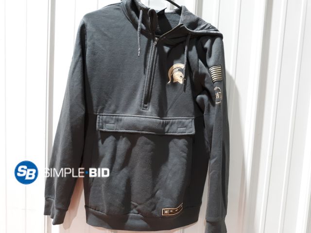 Lot 58-17781 - MEN'S Michigan State 1/4 Zip Army Style Hoodie - SIZE M - in good condition