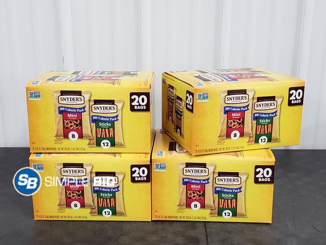 Lot 58-84293 - Lot of (4) Boxes of Snyder's PRETZELS - 20 individually packages in each box - Mini and sticks - uno...