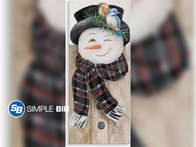 Lot 58-28251 - CHRISTMAS IN JULY! New Stupell Industries Snowman Wink Winter Birds Rustic Plaid Scarf, Designed by ...