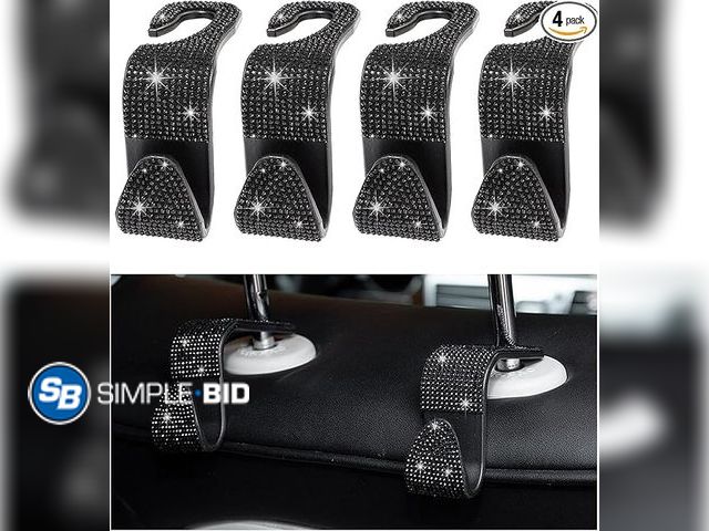 Lot 58-35028 - Augeny 4 PCS Bling Car Seat Headrest Hooks, Crystal Rhinestone Back Seat Hanging Storage Organizer, ...
