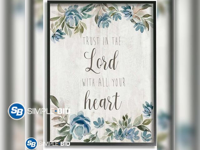 Lot 58-25234 - New Stupell Industries Trust in the Lord Motivational Phrase Blue Flower Blossoms, Design by Kristen...
