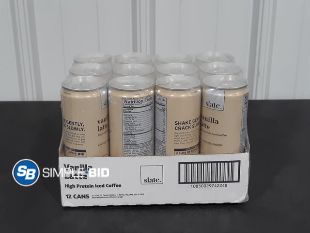Lot 58-32894 - Vanilla Latte High Protein iced coffee 12 cans - unopened