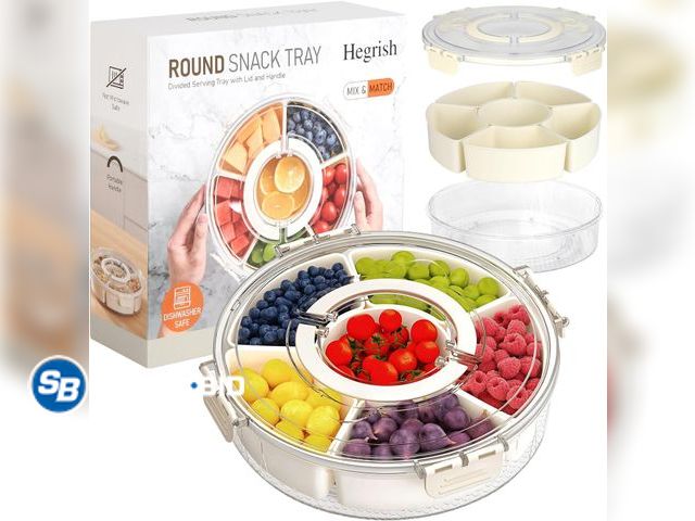 Lot 58-50756 - New Small Divided Rotating Serving Tray with Lid and Handle,Portable Snackle Box Container,Spinner O...