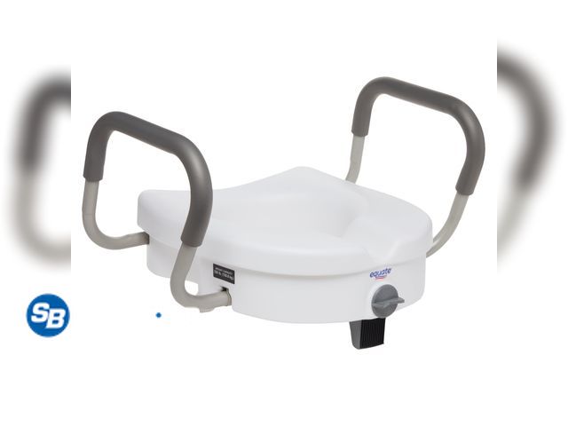 Lot 58-29653 - New Equate Raised Toilet Seat with Handles, 5" Seat Riser with Arms, Fits Most Toilets, 350 lb Capac...