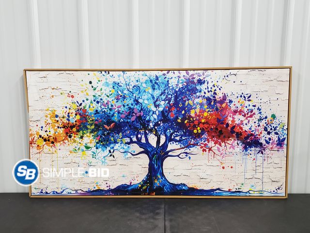 Lot 58-40560 - Colorful Tree Canvas Print with Frame - Frame is Damaged  48 x 24"