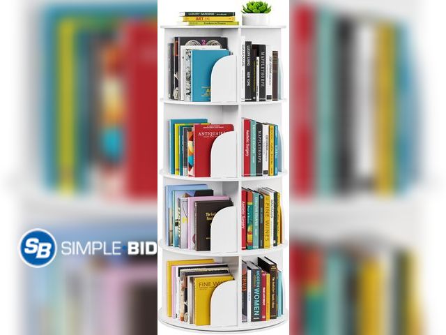 Lot 58-28708 - New SpaceAid 4 Tier Rotating Bookshelf Tower, Spinning Bookcase Lazy Susan, Revolving 360 Book Shelf...