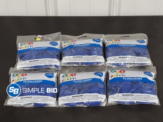 Lot 58-33046 - Lot of (6) Packages of Balloons 9" Blue Helium Quality - 20 in each package