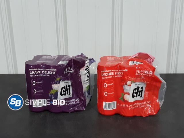 Lot 58-35556 - CHI FOREST! Lot of (2) Sparkling water -- (5) GRAPE DELIGHT -- (4) LYCHEE FIZZY - unopened - damaged...