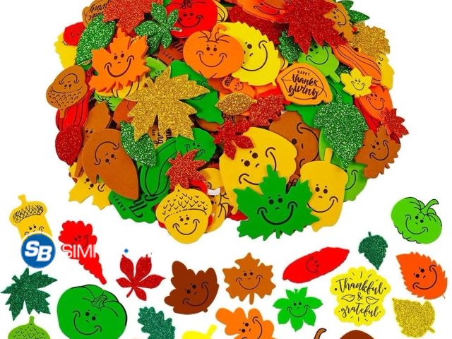 Lot 58-77535 - New Winlyn 708 Pcs Bulk Foam Fall Leaves Shape Stickers Self Adhesive Smile Face