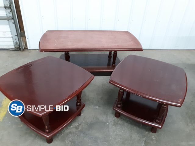 Lot 58-36599 - Lot of (3) Solid Wood Coffee/Side Tables, 3-Pc Matching Set- Cherry Finish - Used/Some Scratches