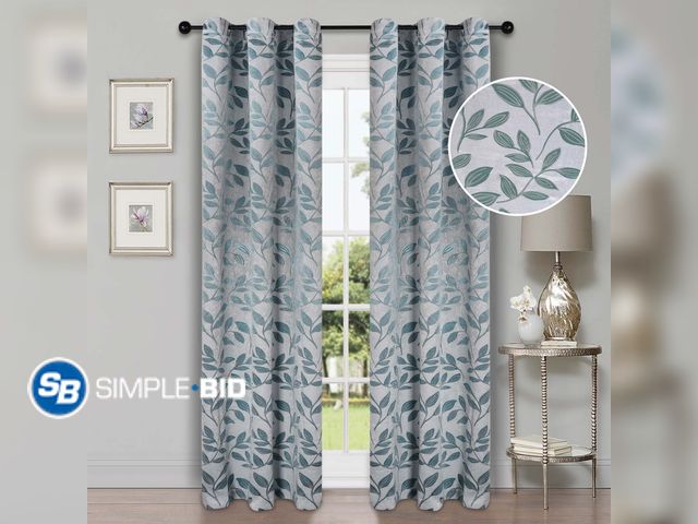 Lot 58-54683 - New Superior Blackout Leaves Light Filtering Grommet Curtain Panel Set, 42"x63", Teal