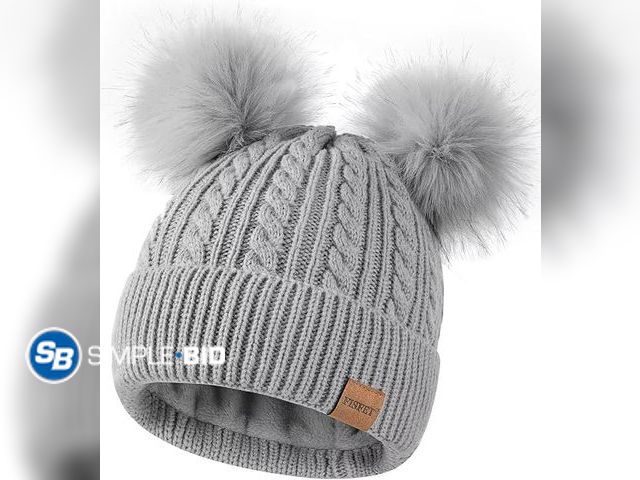 Lot 58-83833 - Lot of (2) New  Women with Double Pom Pom, Winter Hats for Women Cold Weather Warm Knit Fleece Lined...