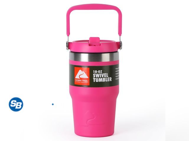 Lot 58-26731 - New Ozark Trail 18 oz Insulated Stainless Steel Tumbler with Swivel Handle,Hot Pink