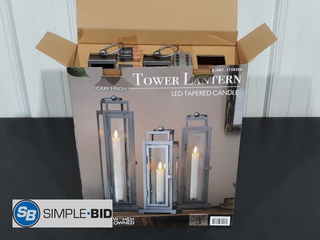 Lot 58-20675 - Lot of (2) New LED Tapered Tower lantern Candles (1) 10" (1) 12"