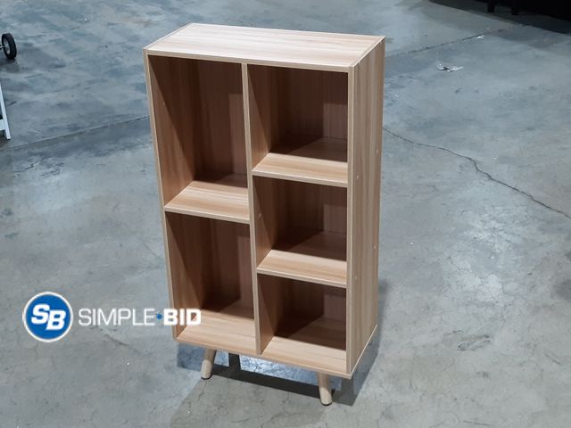 Lot 58-34844 - New Wooden 5 Cube Book Shelf Natural with Modern Legs and open storage