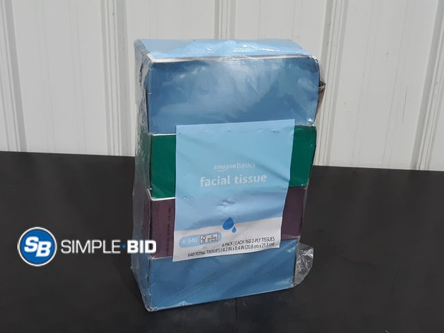 Lot 58-28190 - New Amazon Basics Facial Tissue 4 Boxes 640 total tissues