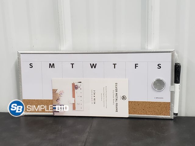 Lot 58-74505 - U Brands Silver Metal Fram Dry Erase Weekly - 7 x 16"