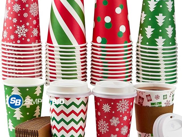 Lot 58-52565 - CHRISTMAS IN JULY! New JOYIN 72 PCS Christmas Disposable Party Paper Cups, 16 oz Merry Christmas Cof...