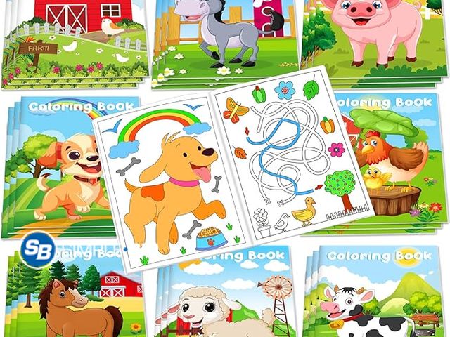 Lot 58-21658 - New 24Pcs Farm Animals Mini Coloring Books for Kids Party Favors Bulk Gift Cows Horses Barns Small A...