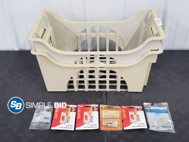 Lot 58-85048 - Lot of (2) Plastic Storage Bins, with Door latches and more