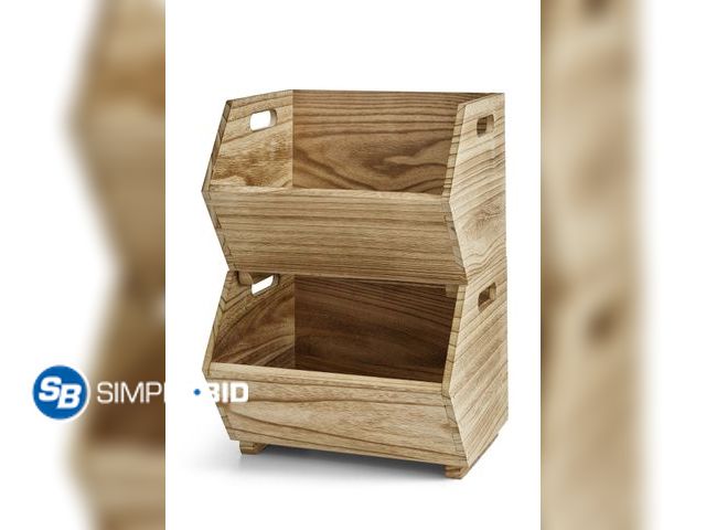 Lot 58-38014 - New Better Homes &amp; Gardens 2-Piece Set Natural Wood Stacking Open Front Decorative Storage Bins,...